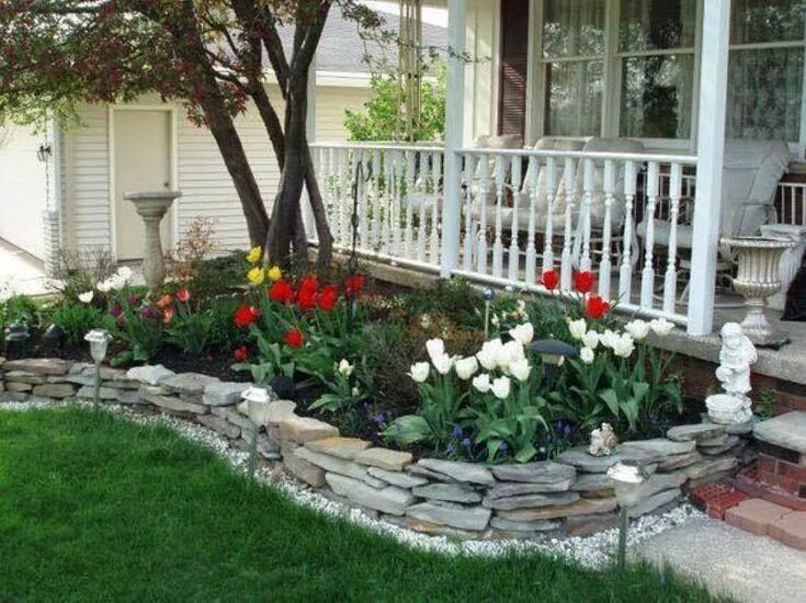 Красивые палисадники для частных домов фото 15 décorations à réaliser tout autour de votre arbre de jardin Porch landscaping