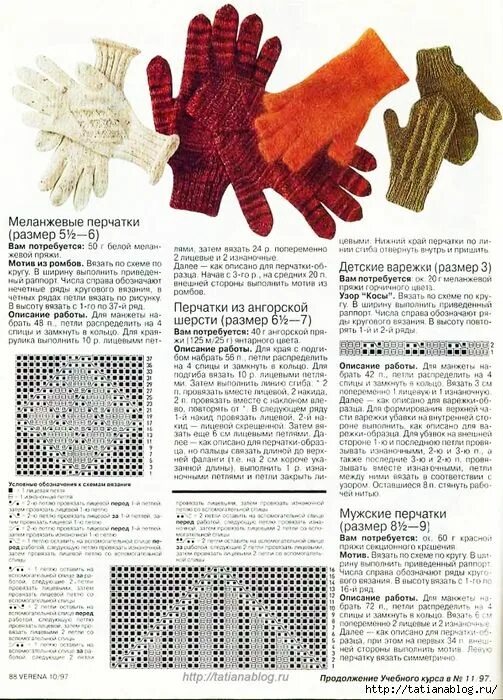 Красивые перчатки спицами схемы и описание Verena № 10 1997 журнал по вязанию. Обсуждение на LiveInternet - Российский Серв