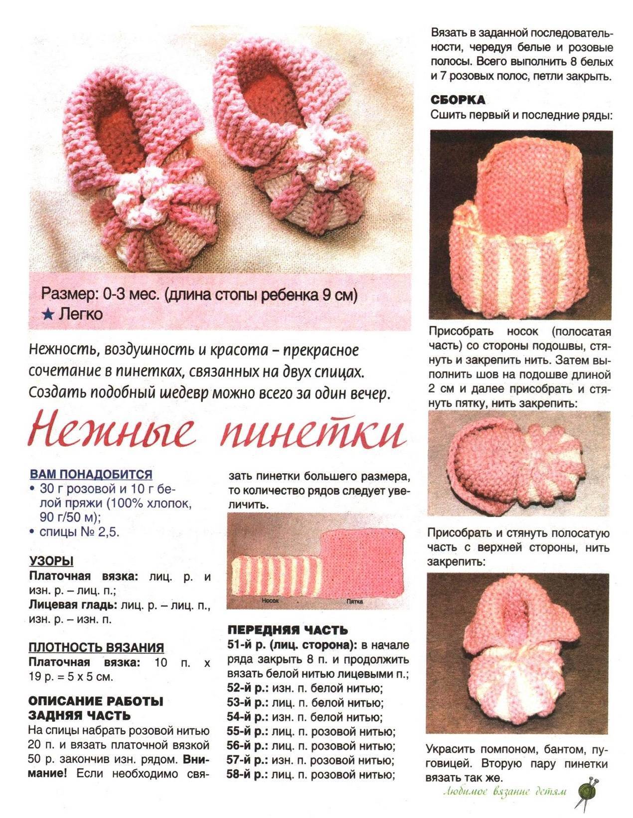Красивые пинетки спицами для девочки схемы Вязание пинеток спицами для детей от 0