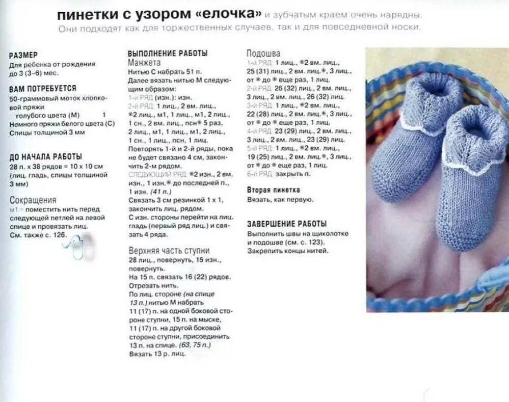 Красивые пинетки спицами для новорожденных схемы Пинетки детские на 2 спицах eCookie.ru