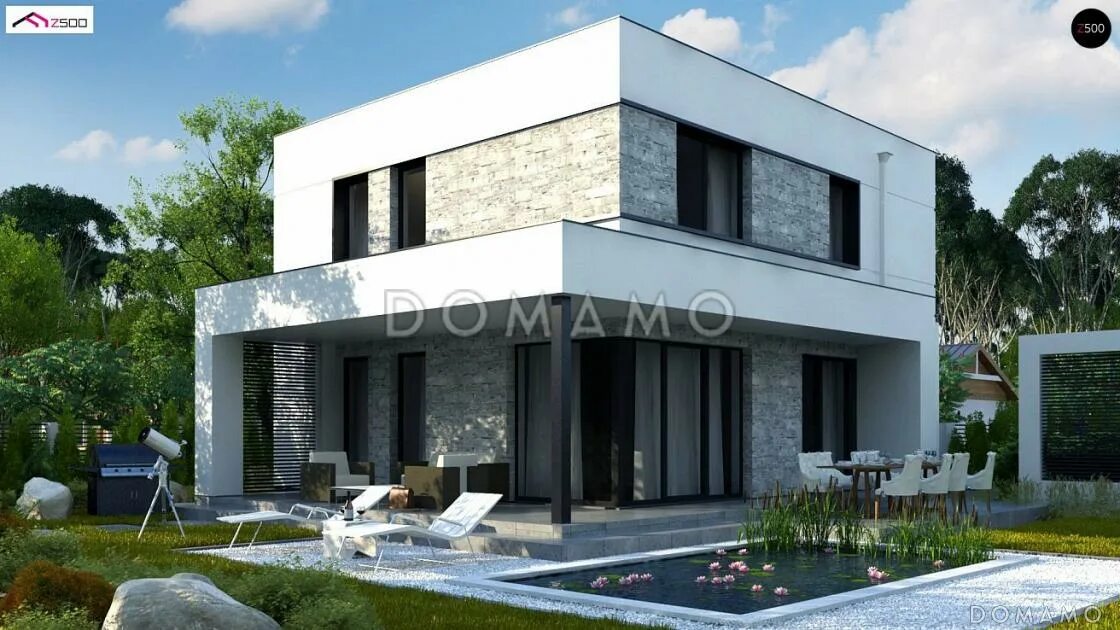 Красивые планировки домов 2 этажа хай тек Проект современного двухэтажного дома из кирпича с плоской крышей, четырьмя комн