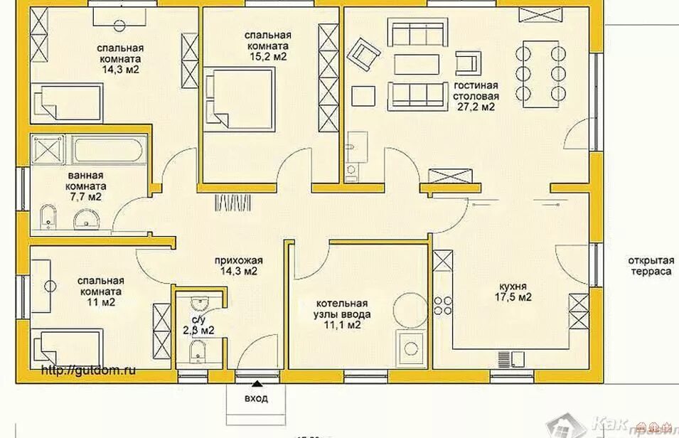 Красивые планировки одноэтажных домов Одноэтажный дом 12х12 фото - DelaDom.ru