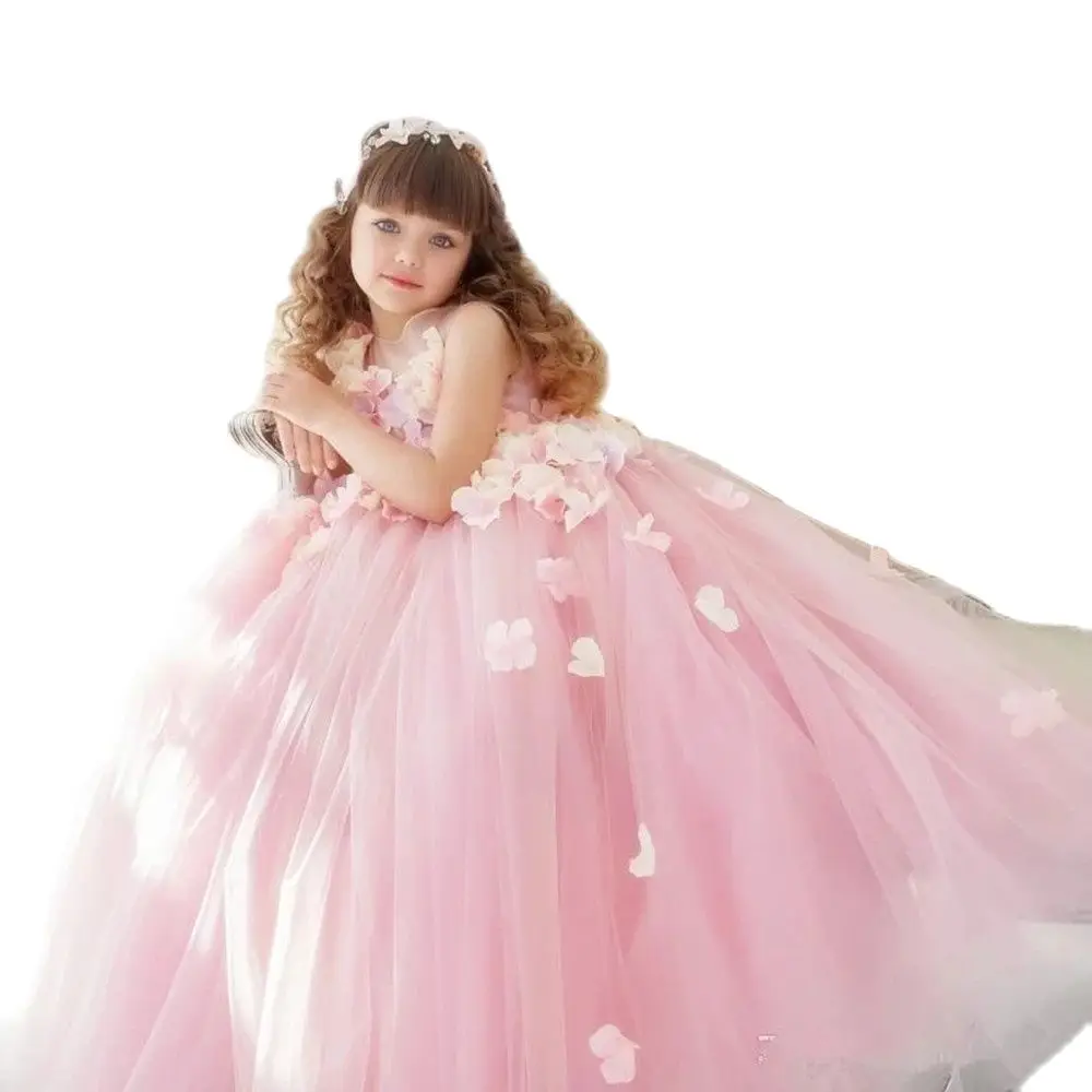 Красивые платье девочке фото Organza Ball Gown Flower Girl Dress Butterfly 3D Floral Applique Layered Ruffles