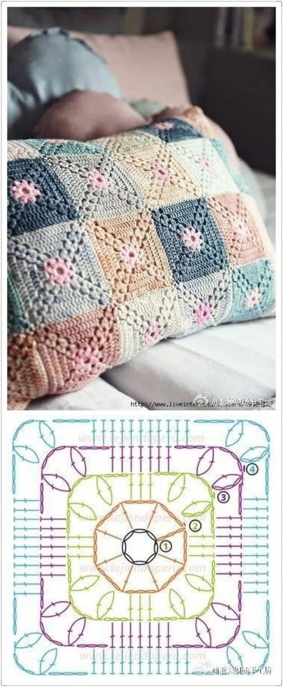 Красивые пледы крючком схемы квадратами Letras e Artes da Lalá: adorno de crochê Granny square crochet pattern, Crochet 