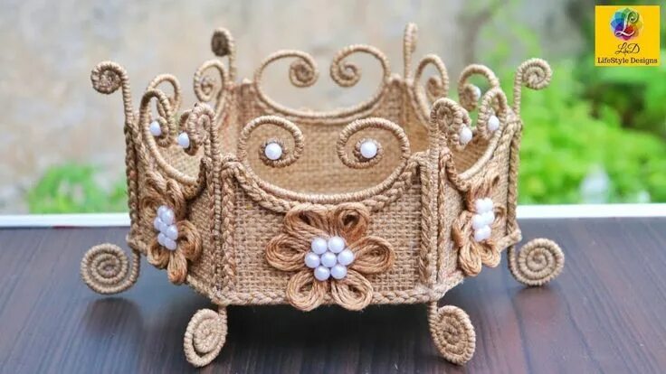Красивые поделки самоделки Jute Basket DIY Rope Flower Basket from waste cardboard Jute and Car... Blumenko