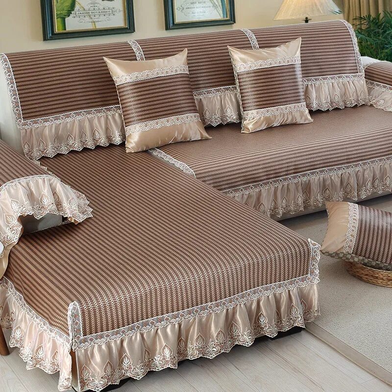 Красивые покрывало диван фото Simple modern Sofa mats mats European ice silk bamboo mats combination skid sofa