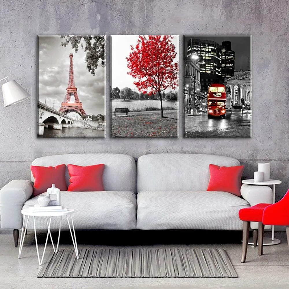 Красивые постеры на стену для интерьера 3 Pieces Eiffel Tower Home Wall Art Decor No Frame Canvas Pictures & Posters куп