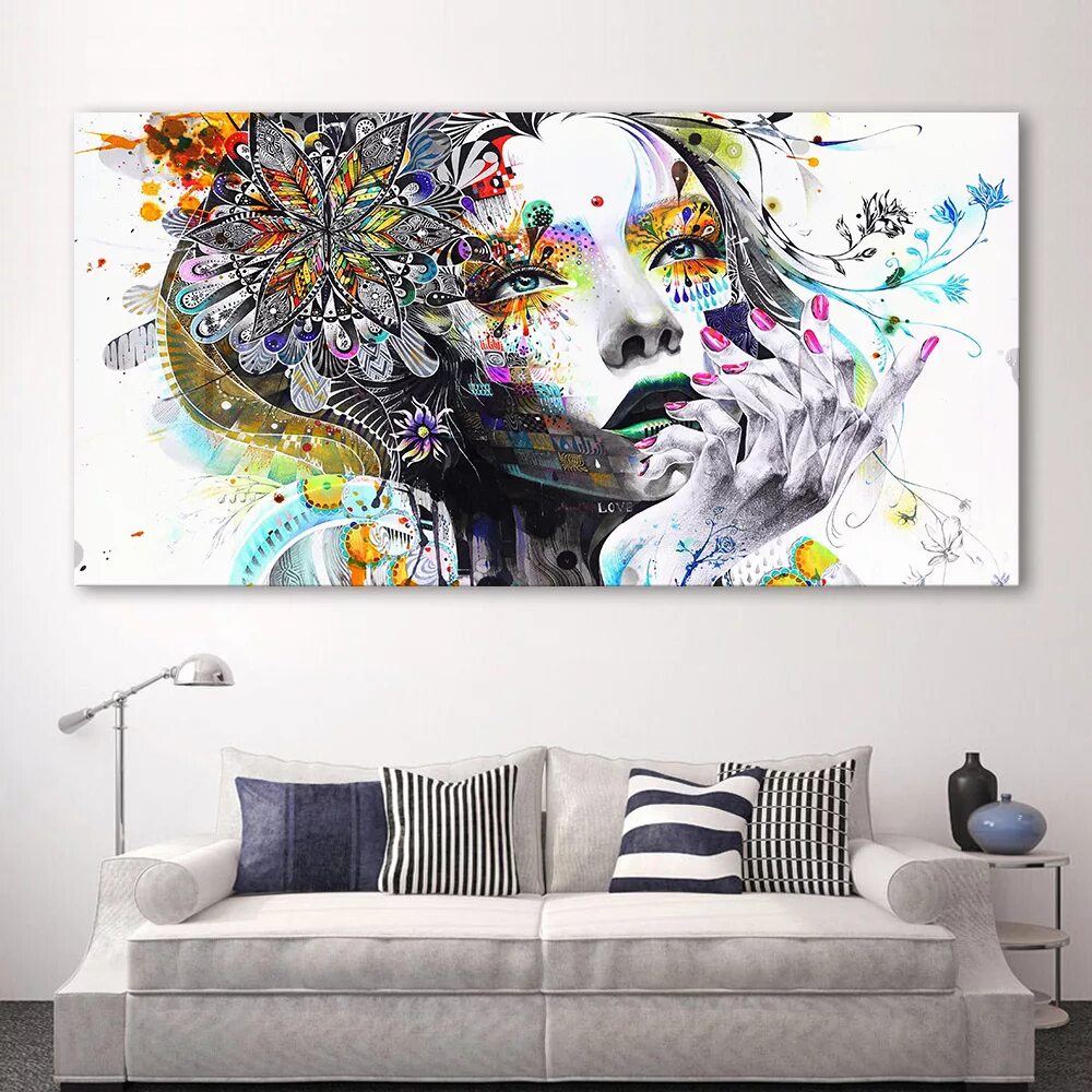 Красивые постеры на стену для интерьера Abstract Prints Girl With Flowers Canvas Painting Printed Wall Picture Art For L