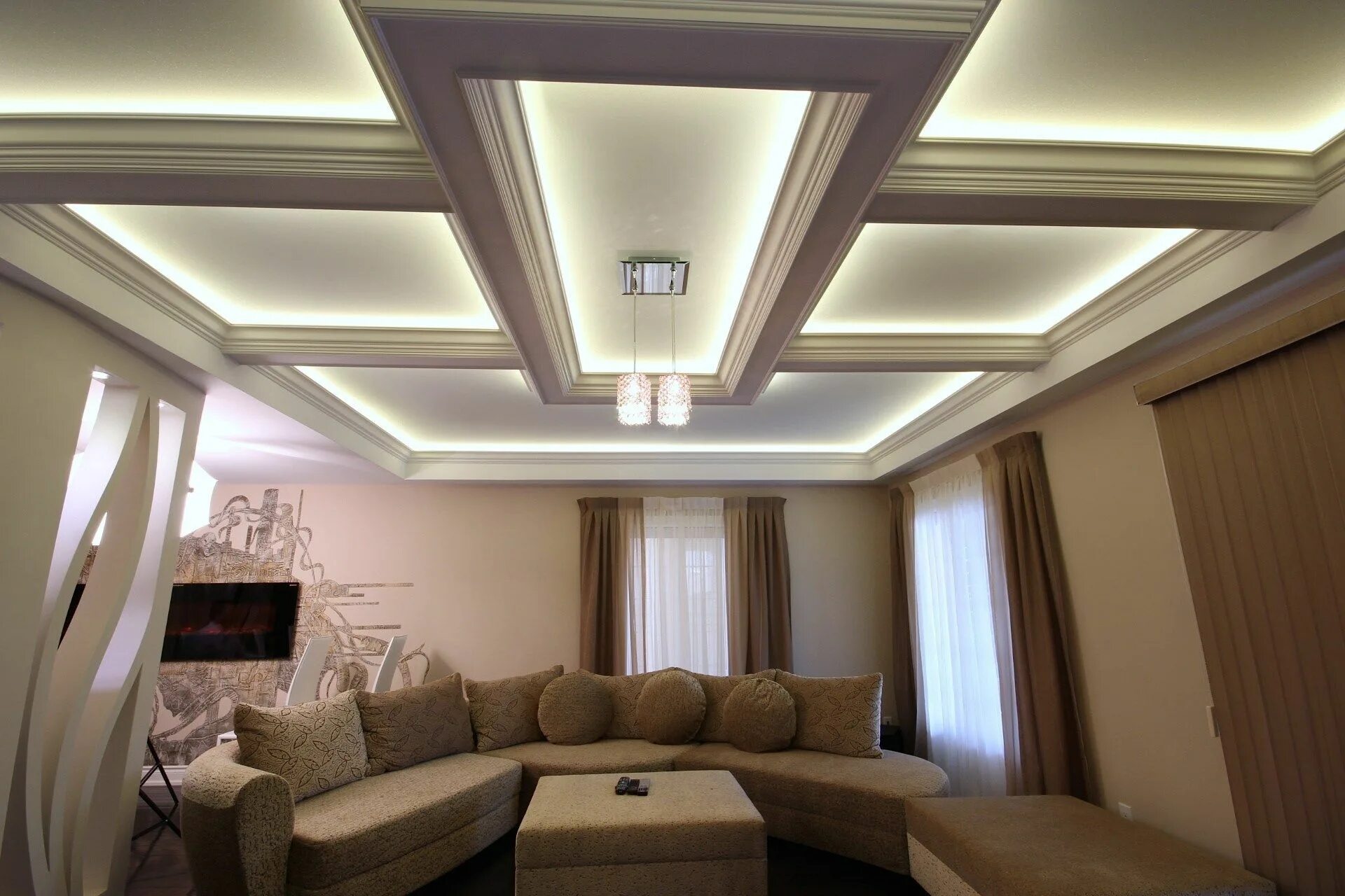 Красивые потолки из гипсокартона фото Pin en кессоны, потолок с балками Diseño de techo, Diseño de techo moderno, Tech