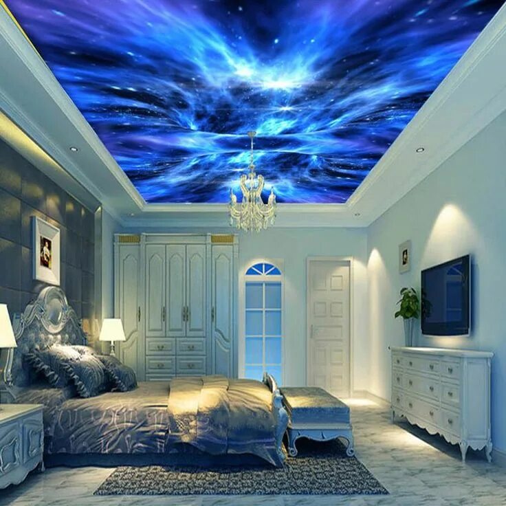 Красивые потолки в комнате фото Custom Size Blue Aurora Galaxy Ceiling Mural (㎡) in 2022 Wallpaper ceiling, Ceil