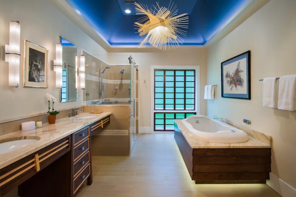 Красивые потолки в ванной фото Luxury Japanese-Inspired ADA (Accessible) Bath - Восточный - Ванная комната - Фи