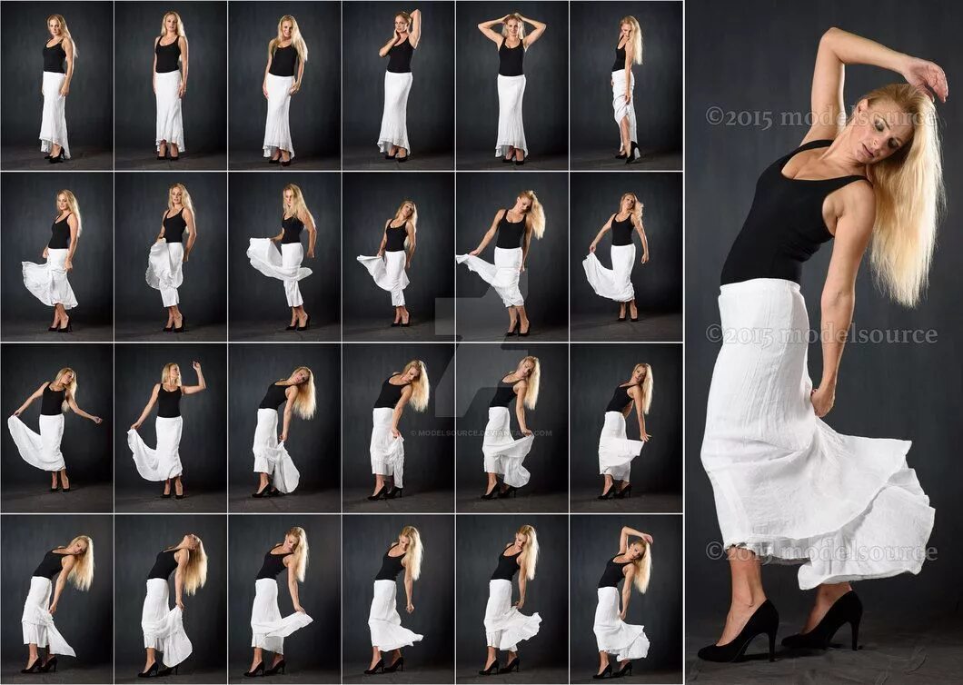 Красивые позы для фото в платье Stock: Gianna Moving in Long Skirt - 24 Images by stockphotosource