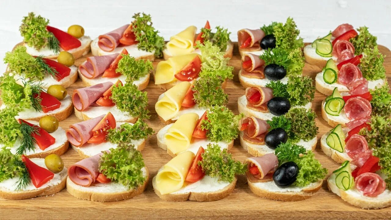 Красивые праздничные бутерброды рецепты с фото 5 types of sandwiches on the Festive table.Cooking at home!! - YouTube