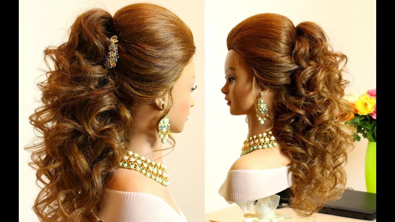 Красивые праздничные прически Curly bridal hairstyle for long hair tutorial - YouTube