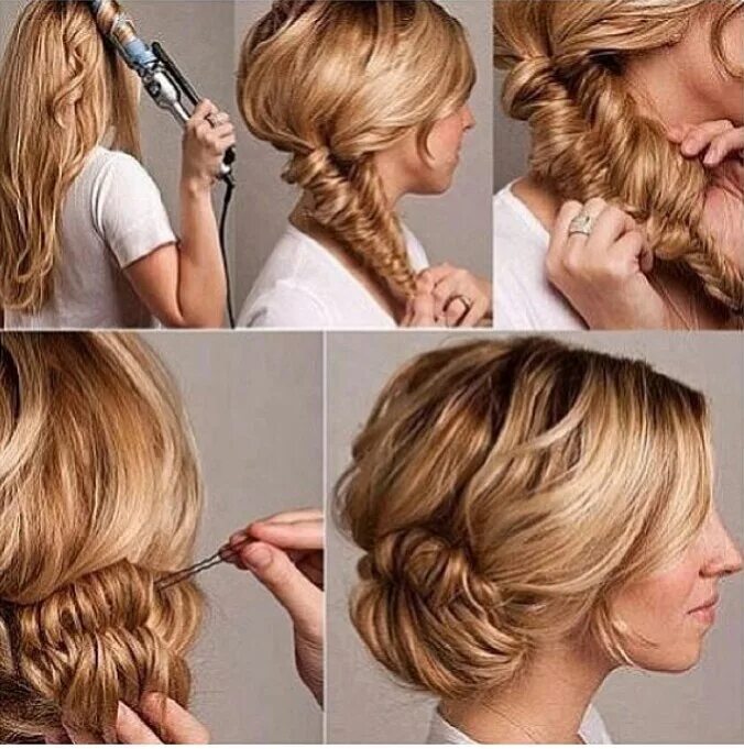 Красивые прически делаем сами DIY messy braided bun Peinado y maquillaje, Peinados sencillos, Peinados