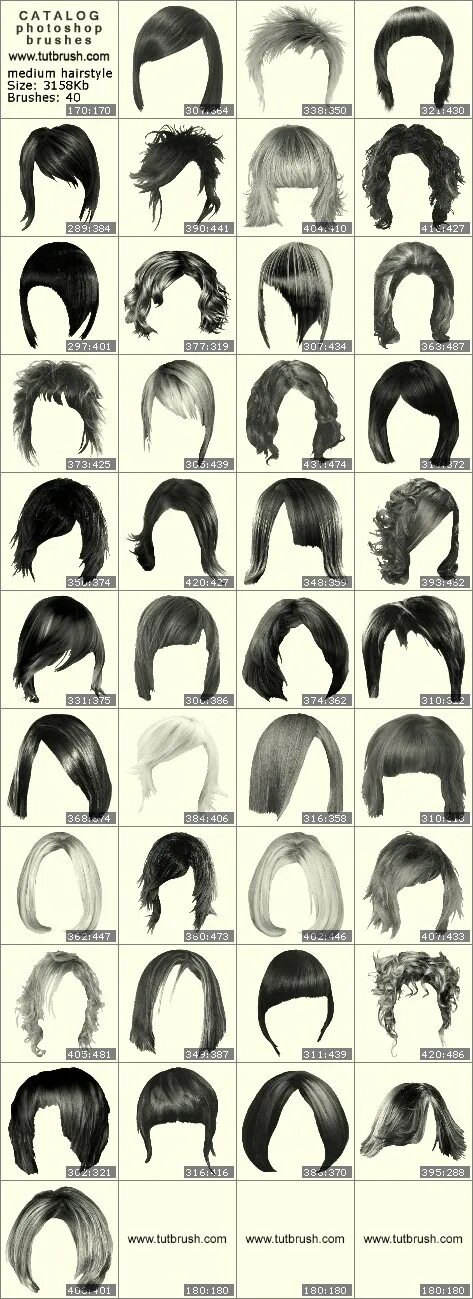 Красивые прически и их названия Photoshop brushes Medium hairstyles for women