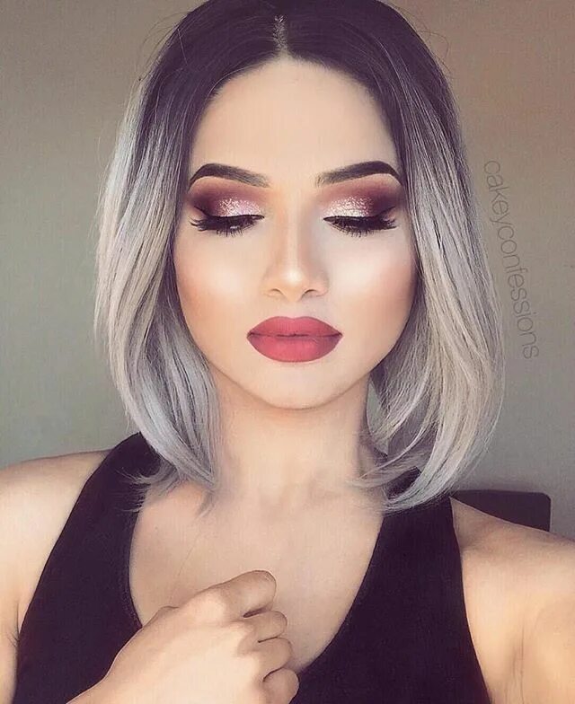 Красивые прически каре с цветом амбре 50+ Short Black And Grey Ombre Hairstyles - Nona Gaya Grey ombre hair, Ombre hai