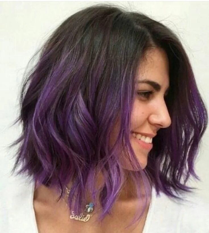 Красивые прически каре с цветом амбре Purple bayalage bob Short ombre hair, Dip dye hair, Bob hairstyles