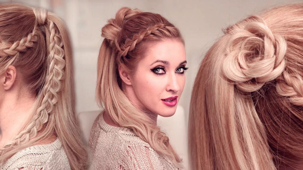 Красивые прически можно High ponytail hairstyles tutorial for long hair: FLOWER + braided goddess UPDO t