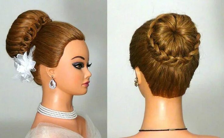 Красивые прически на манекенах Прическа на средние и длинные волосы. Hairstyle for long hair Hair twist bun, Bu