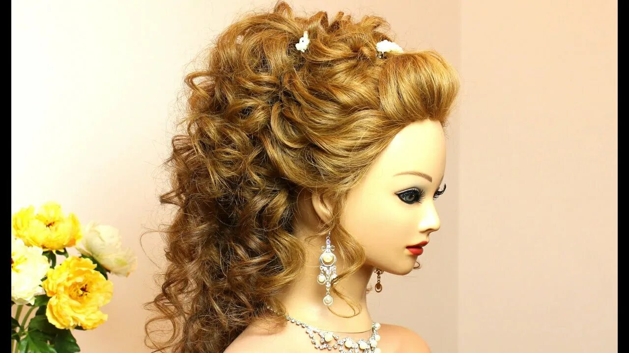 Красивые прически на праздник на длинные Curly wedding hairstyle for long hair tutorial - YouTube