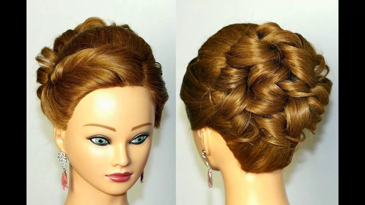 Красивые прически на средние видео Prom hairstyle for medium long hair. Curly updo tutorial - YouTube