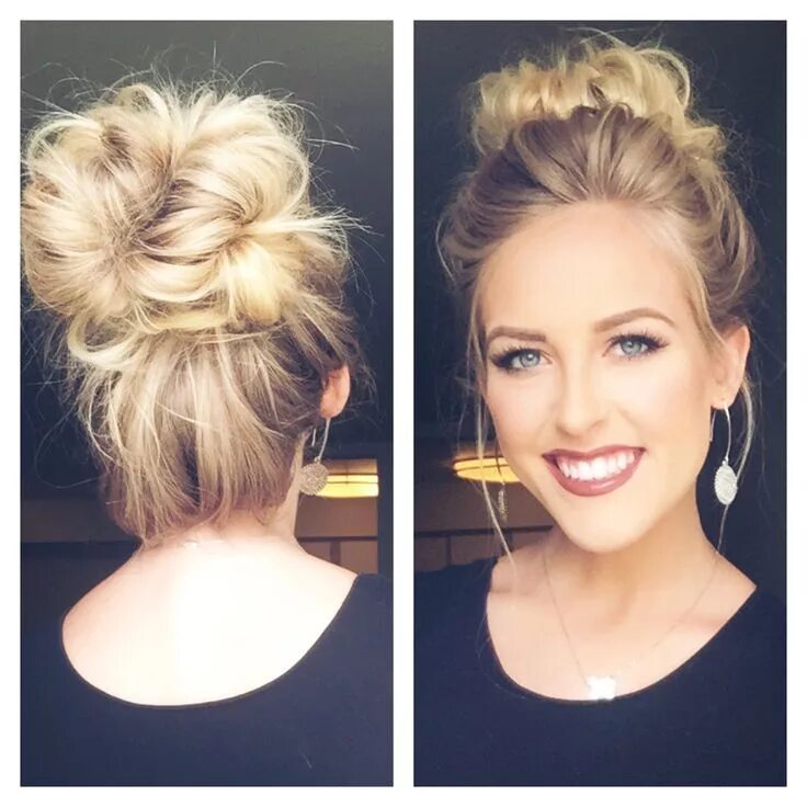 Красивые прически на средние волосы осветленные Cute Messy Bun Hairstyles for thin hair, Long hair styles, Work hairstyles