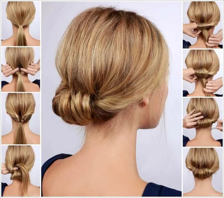 Красивые прически на среднюю длину на работу Chic Low Rolled Updo Hairstyle Peinado de moño facil, Peinados fáciles para cabe
