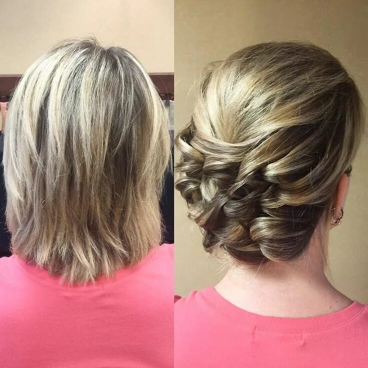 Красивые прически на волосы до плеч Short hair CAN go up! This hair was thick, straight, and short. I created this w