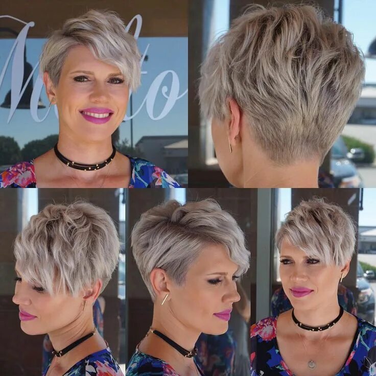 Красивые прически пикси Wavy Platinum Blonde Textured Pixie Crop with Side Swept Bangs - The Latest Hair