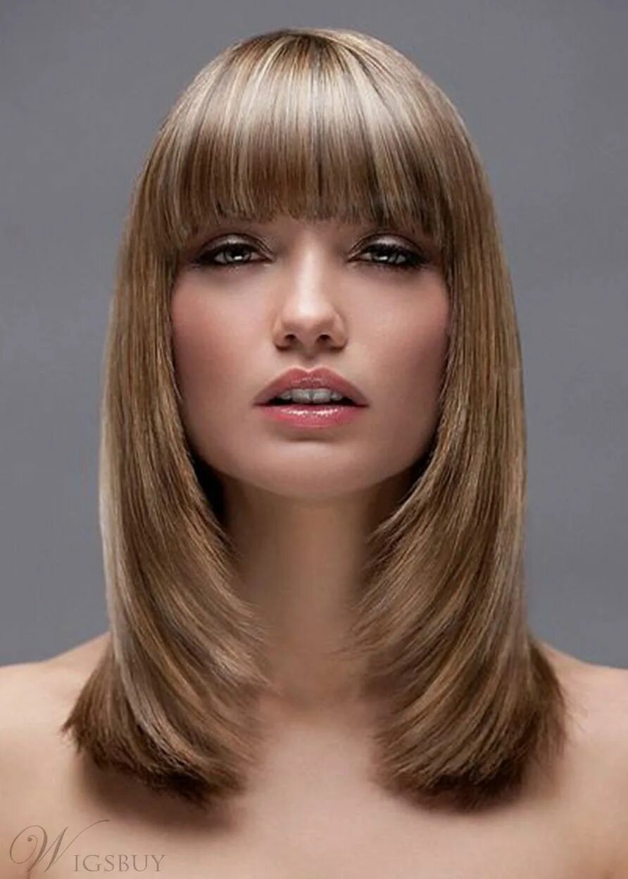 Красивые прически подстричься Natural Looking Medium Bod Hairstyles Women's Straight Human Hair Wigs Lace Fron