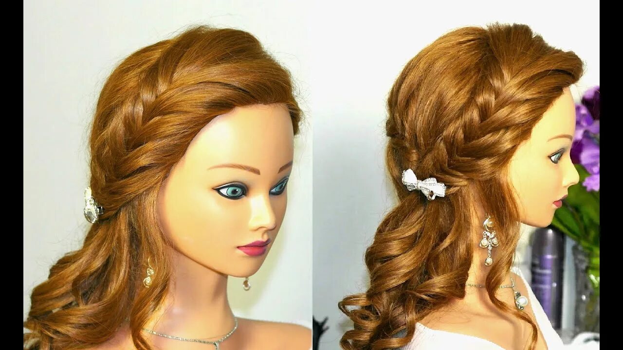 Красивые прически пожалуйста Curly prom hairstyle for long hair with braids - YouTube