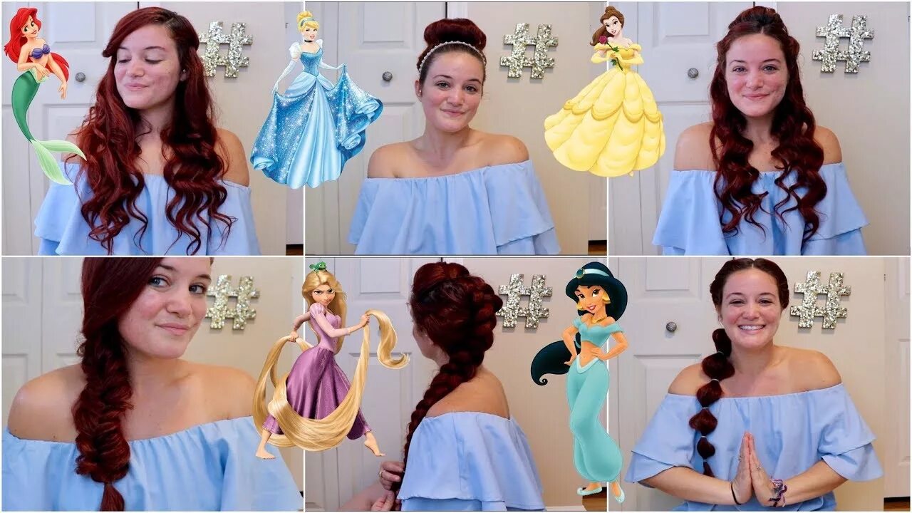 Красивые прически принцесс DISNEY PRINCESS INSPIRED HAIRSTYLES TUTORIAL summer hairstyles - YouTube