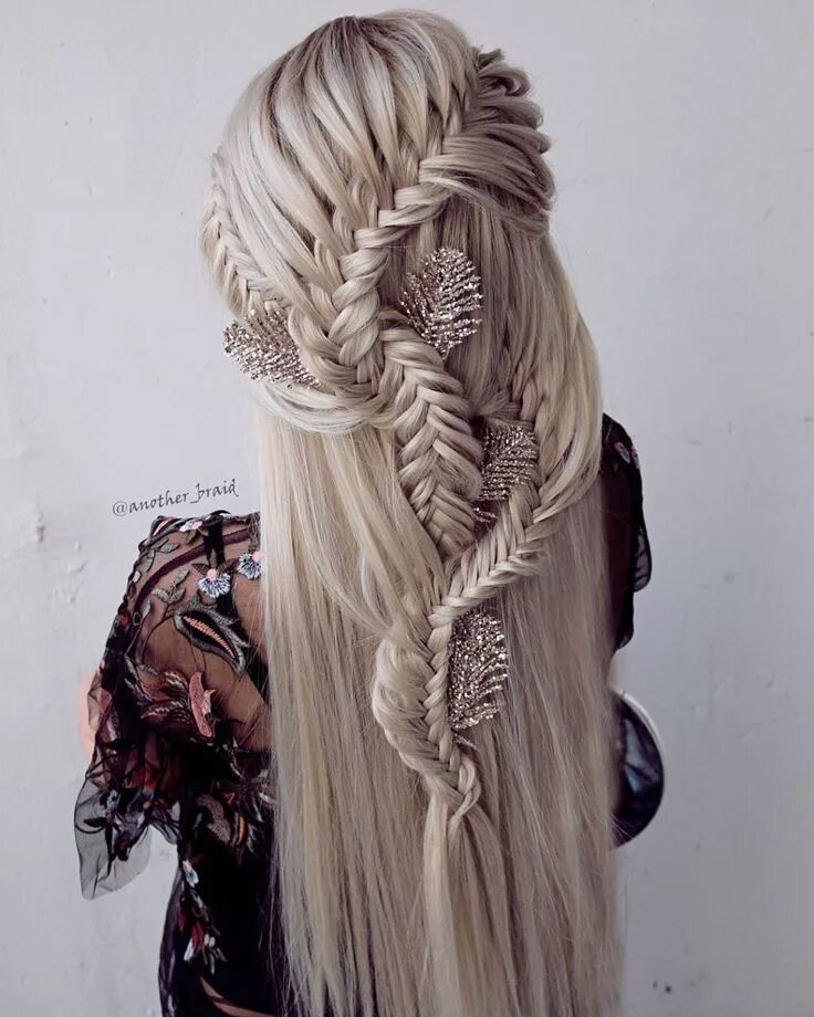 Красивые прически с косами на длинные волосы Fishtail braids half ups Hair styles, Long hair styles, Hair color