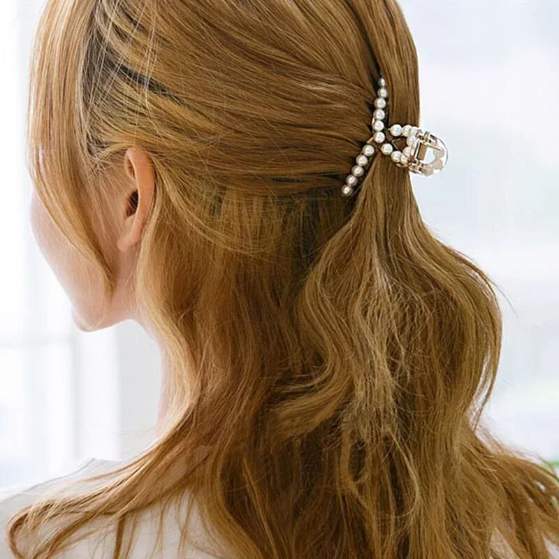 Красивые прически с крабиком Crystal Rhinestone Pearl Hairpins Hair Clip Pearl Hair Crab Plastic Hair Claws F