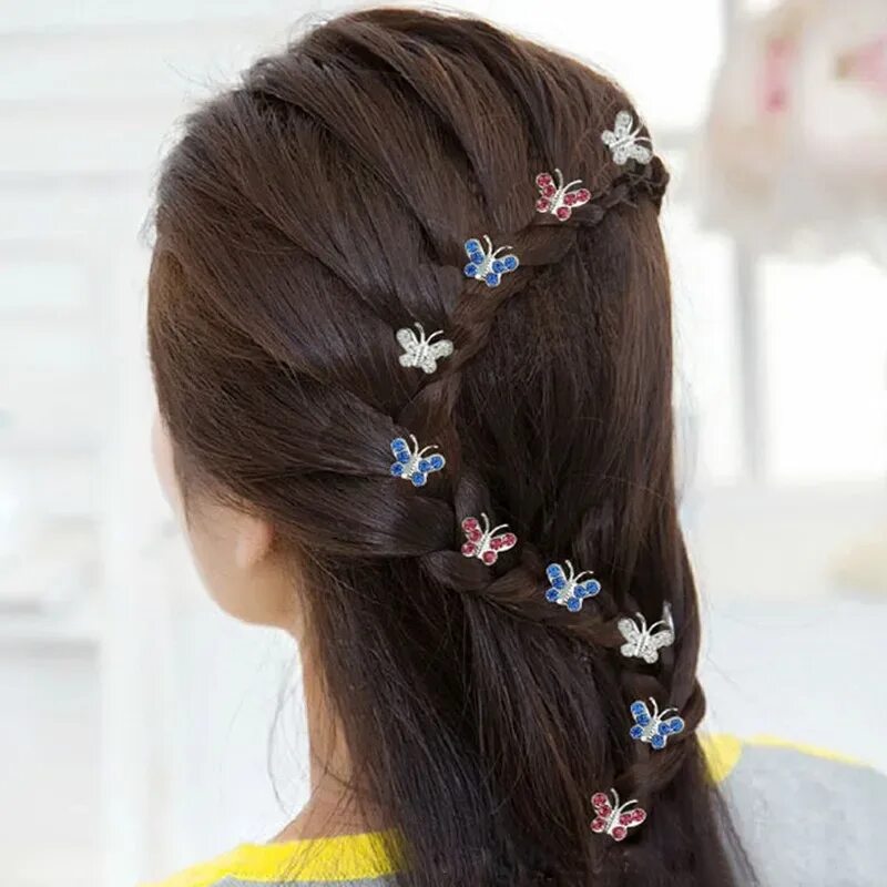Красивые прически с маленькими крабиками Plate hair rhinestones Shiny butterfly U type Hairpins Kids butterfly diamond en