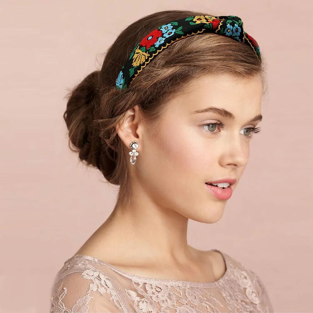 Красивые прически с ободком Female Ethnic Hairband Embroidery Flower/leaf Headband Head Bezel For Women Cros