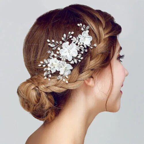 Красивые прически с украшениями 14x7 cm Handmade Flower Crystal Wedding Bridal Head Pieces Hair Clip Accessories