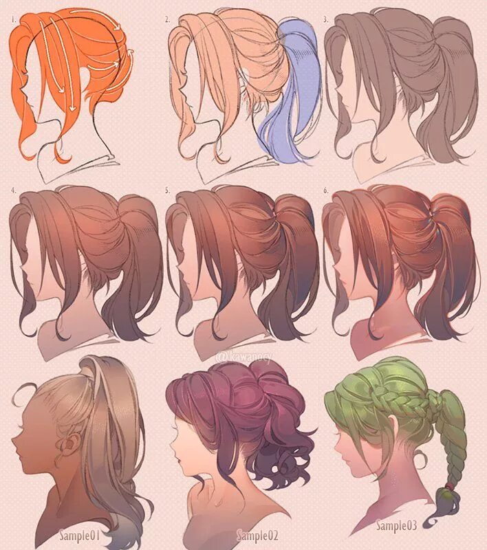 Красивые прически туториал 河 CY on Twitter: "Drawing hair ♀. " Art reference poses, Hair sketch, Manga hair