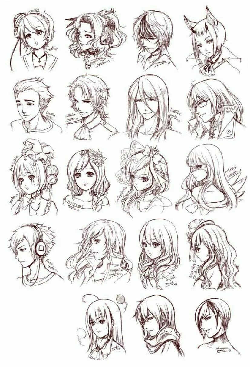 Красивые прически туториал Anime Hair Drawing Reference And Sketches For Artists Sketches of girls faces, D