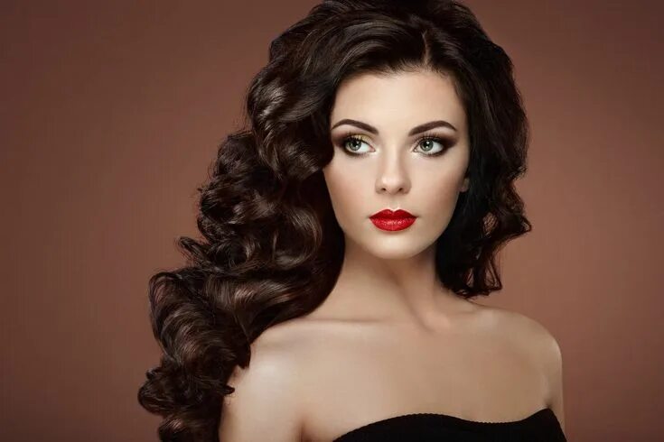 Красивые прически укладки women's black strapless top long hair simple background #makeup #face #portrait 