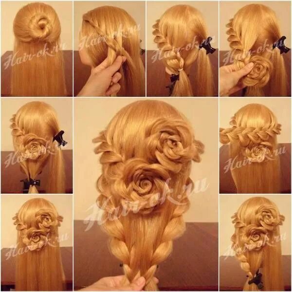 Красивые прически уроки 60 Simple DIY Hairstyles for Busy Mornings Braided rose hairstyle, Long hair upd