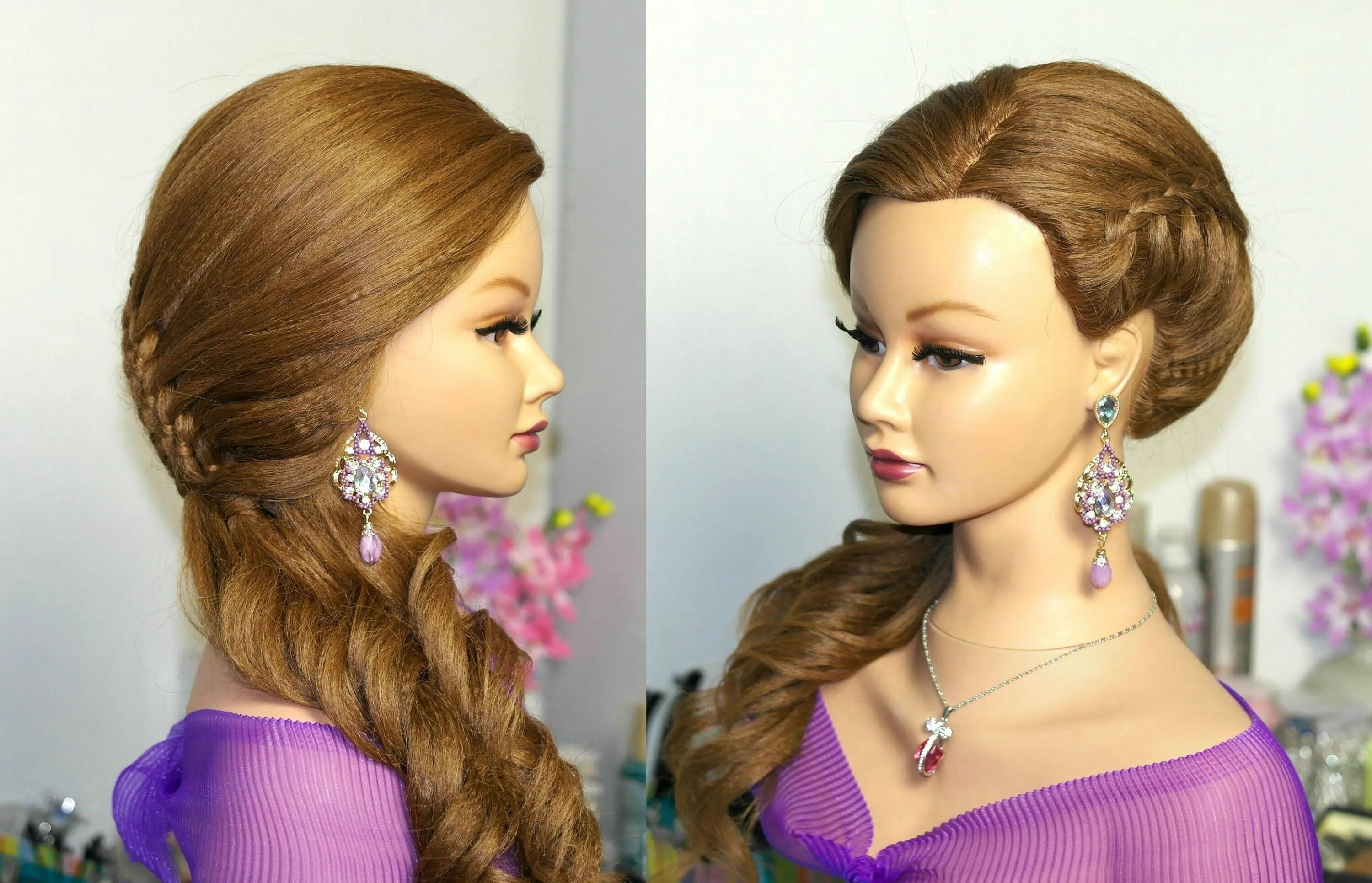 Красивые прически видео Prom hairstyle for long hair. Braided hairstyles. Прическа на выпускной ... Prom