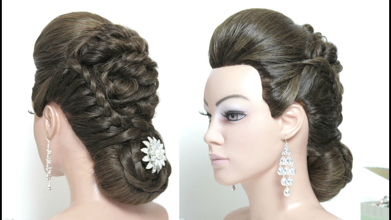 Красивые прически видео Braided Hairstyle With Low Bun and Front Puff For Long Hair - YouTube