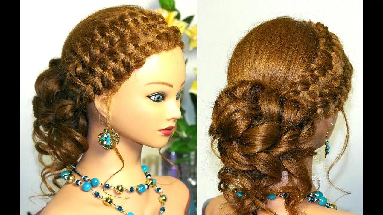 Красивые прически видео Prom updo, hairstyle for long hair with braids tutorial - YouTube