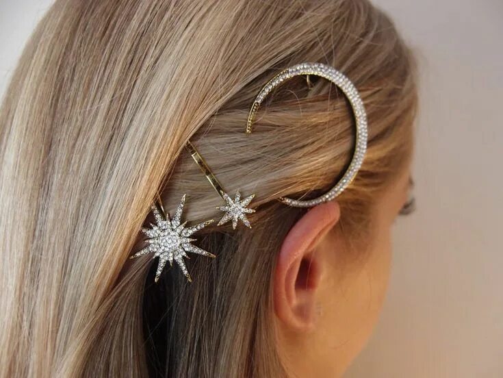Красивые прически заколками Crescent Vintage Moon Starburst Star Crystal Rhinestone Hair Clip Bobby Pin Bras