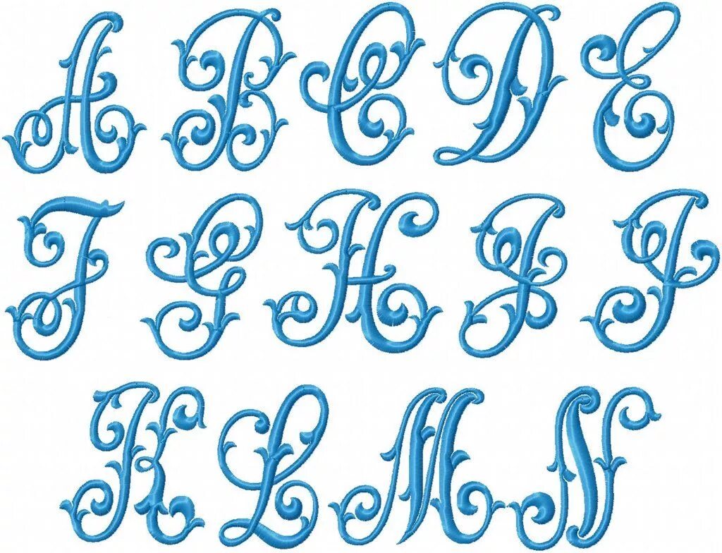 Красивые прописные буквы для оформления с завитками Heather Monogram Font - comes in 2,3,4 inch sizes Machine Embroidery Monogram fo