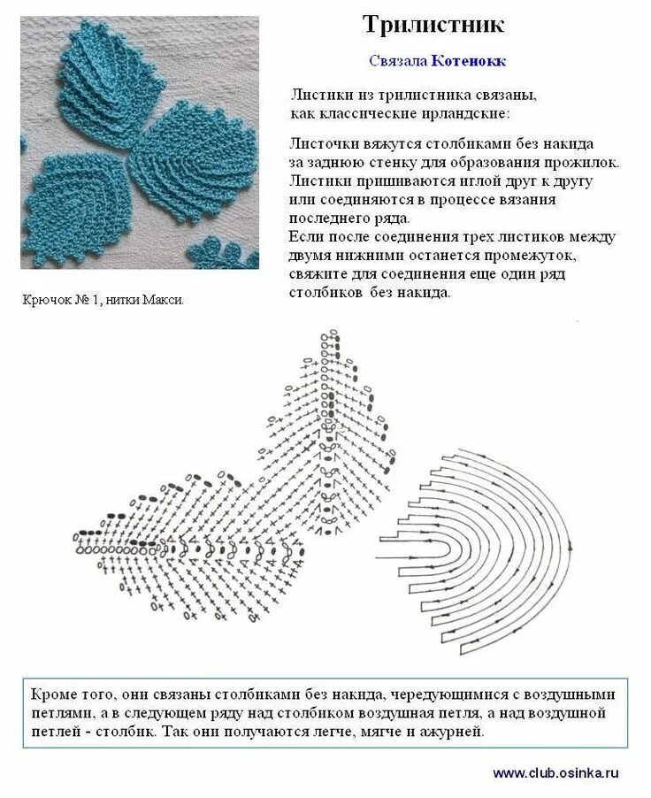 Красивые простые листья крючком схемы Ирландское кружево АХ... - Схемы листочков и веточек крючком)) OK.RU Вязаные крю