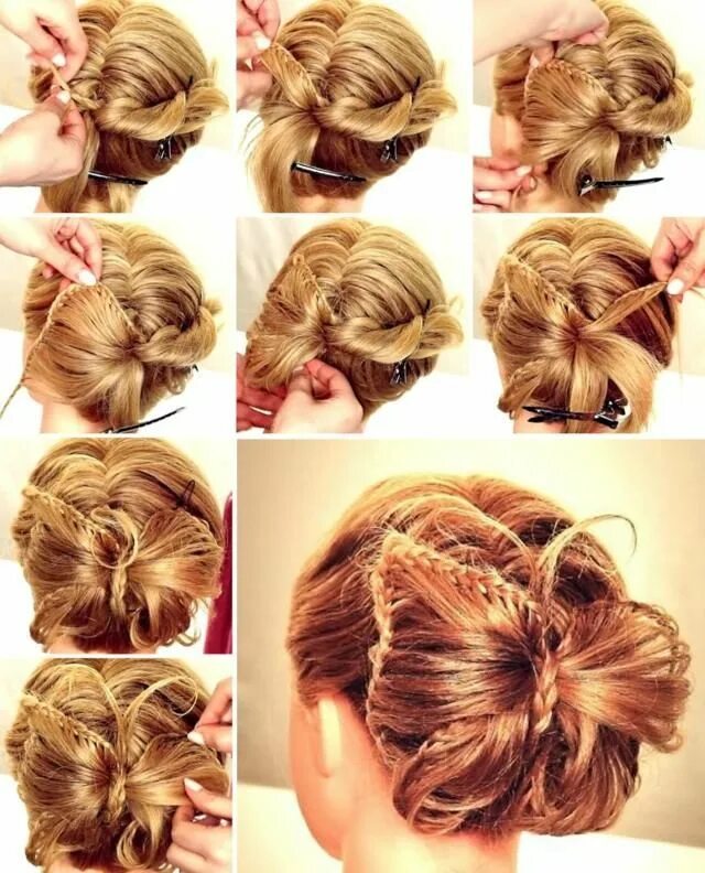 Красивые простые прически на праздник Zopf flechten- eine Blume in den Haaren Frisuren, Schmetterling frisur, Dutt fri