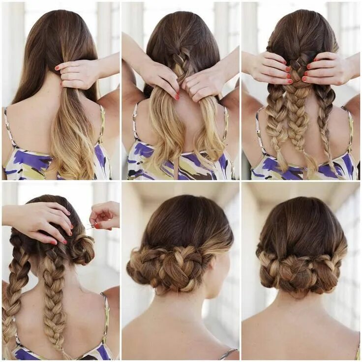 Красивые простые прически в домашних условиях Triple Braided Bun Easy braided updo, Braided hairstyles easy, Diy hairstyles ea
